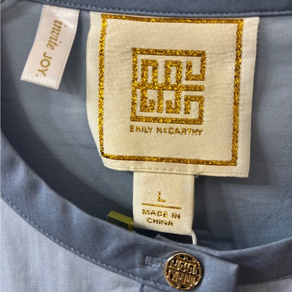 NWT Emily McCarthy Blue Button-Up Blouse with Puff Sleeves - Picture 2 of 5